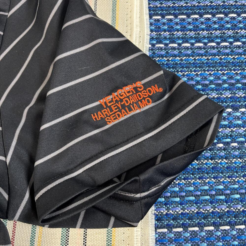 Harley-Davidson Polo Shirt Mens Medium Black Stripe Yeager's Sedalia MO EUC - Picture 4 of 9